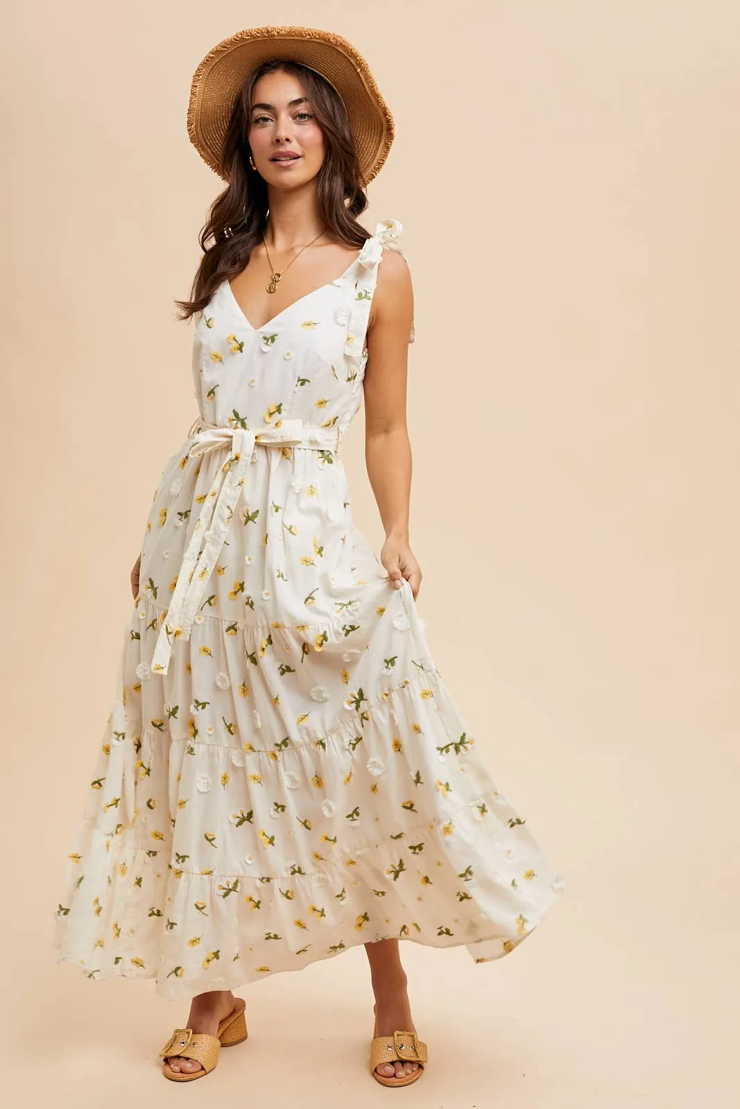 Golden Meadow Embroidered Maxi Dress