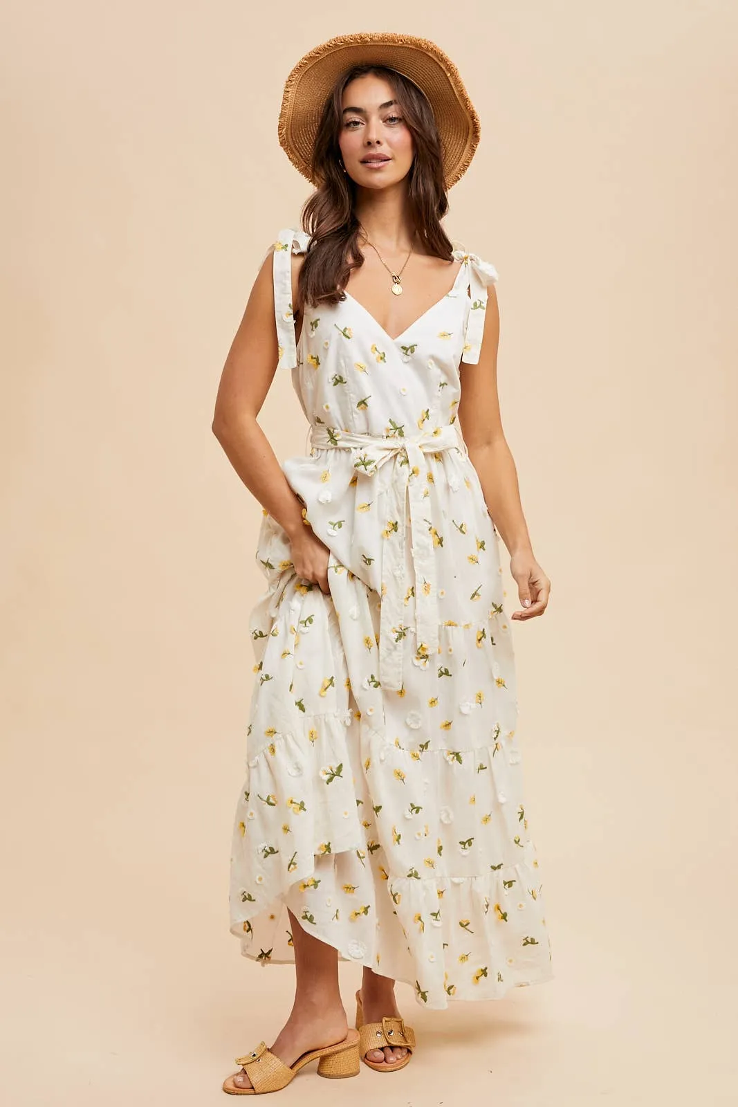 Golden Meadow Embroidered Maxi Dress