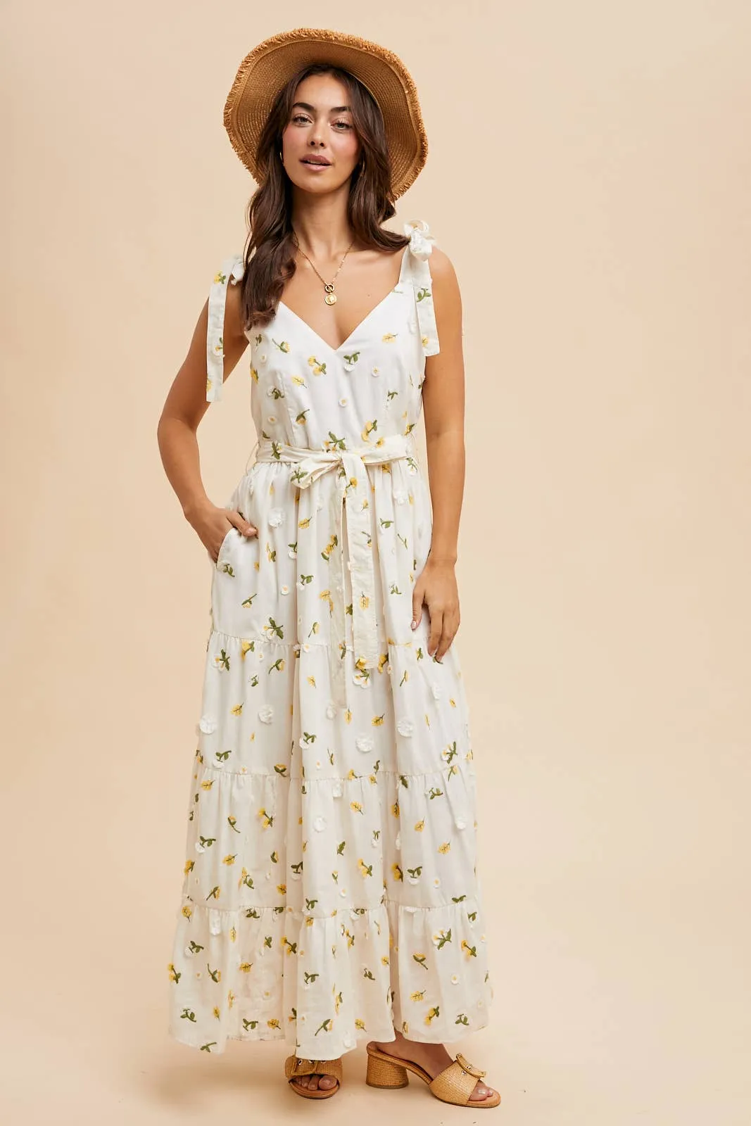 Golden Meadow Embroidered Maxi Dress