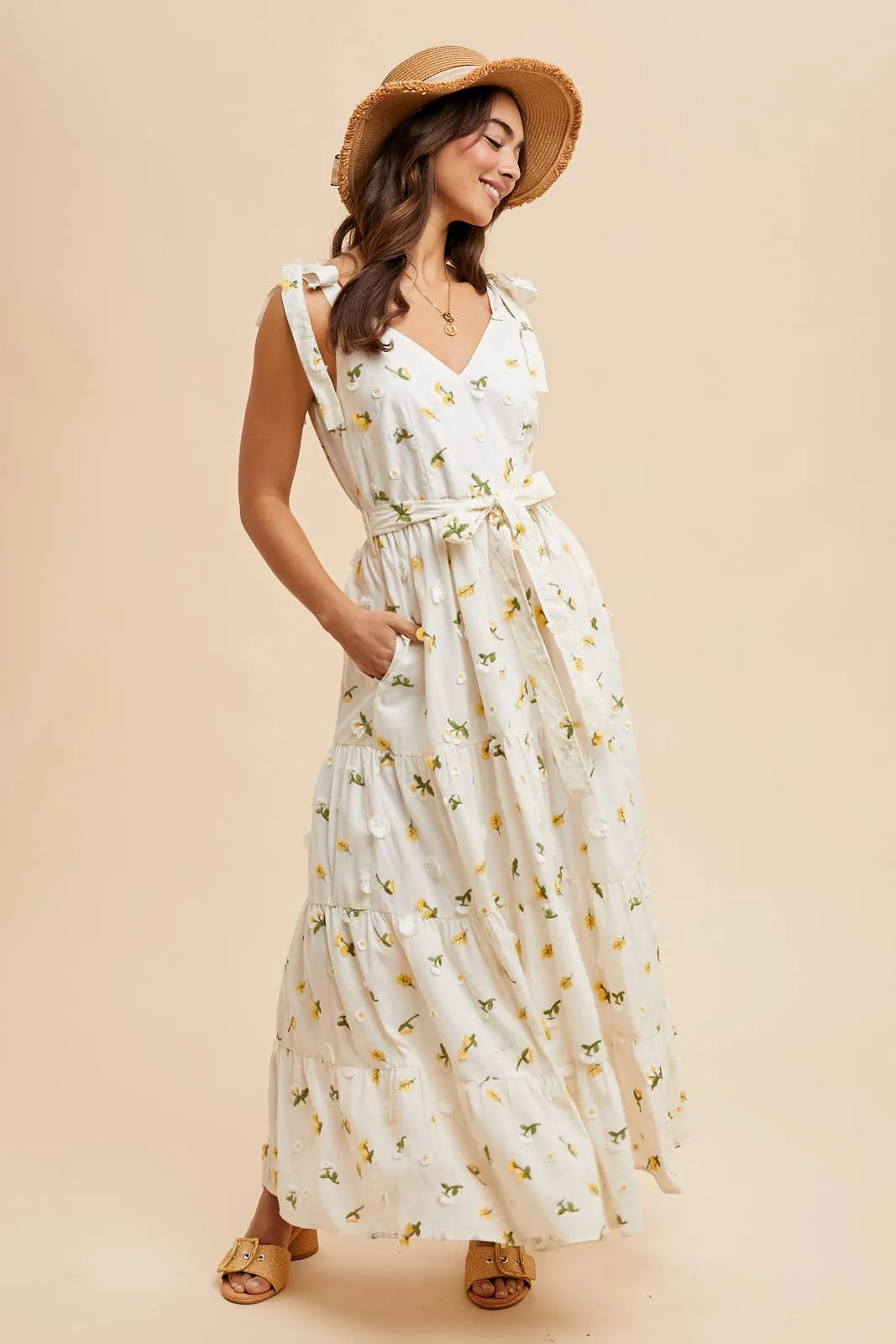 Golden Meadow Embroidered Maxi Dress