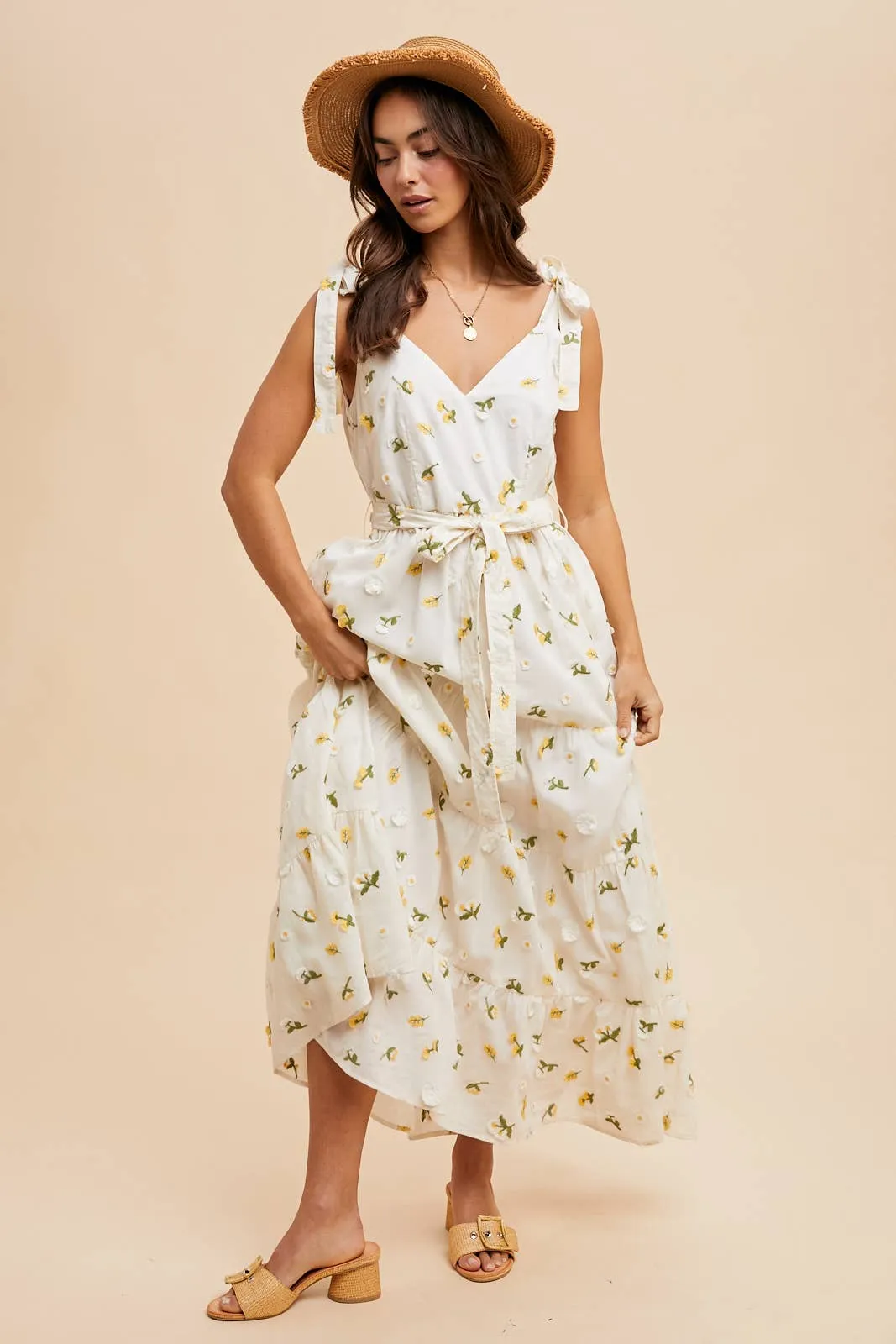 Golden Meadow Embroidered Maxi Dress