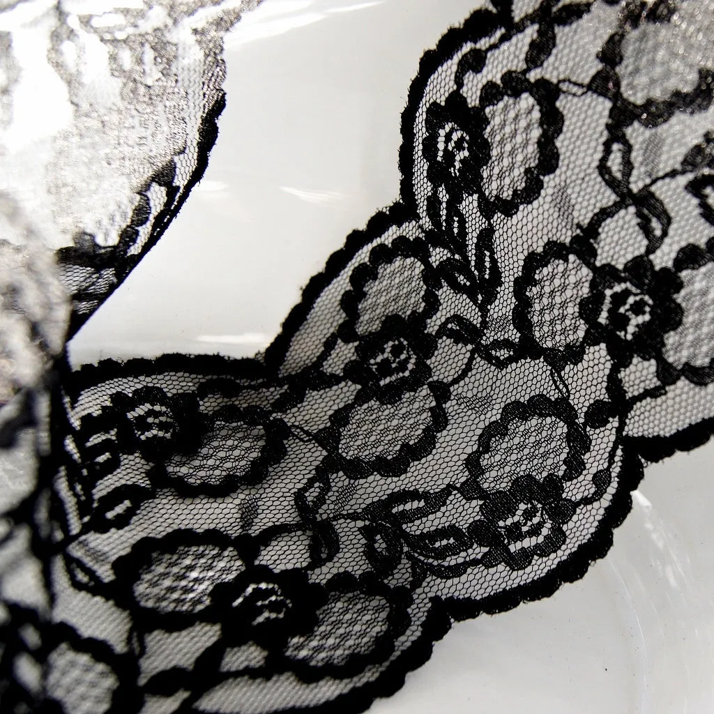 Gorgeous Galloon Black Floral Lace Trim 3" wide