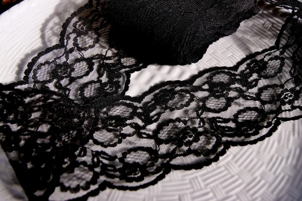 Gorgeous Galloon Black Floral Lace Trim 3" wide