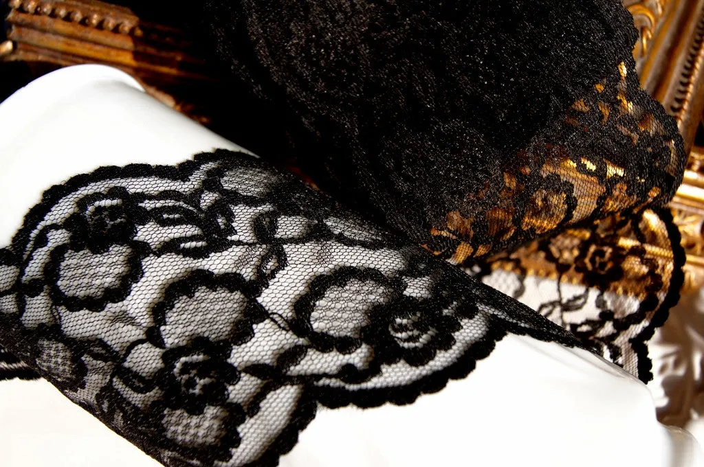 Gorgeous Galloon Black Floral Lace Trim 3" wide