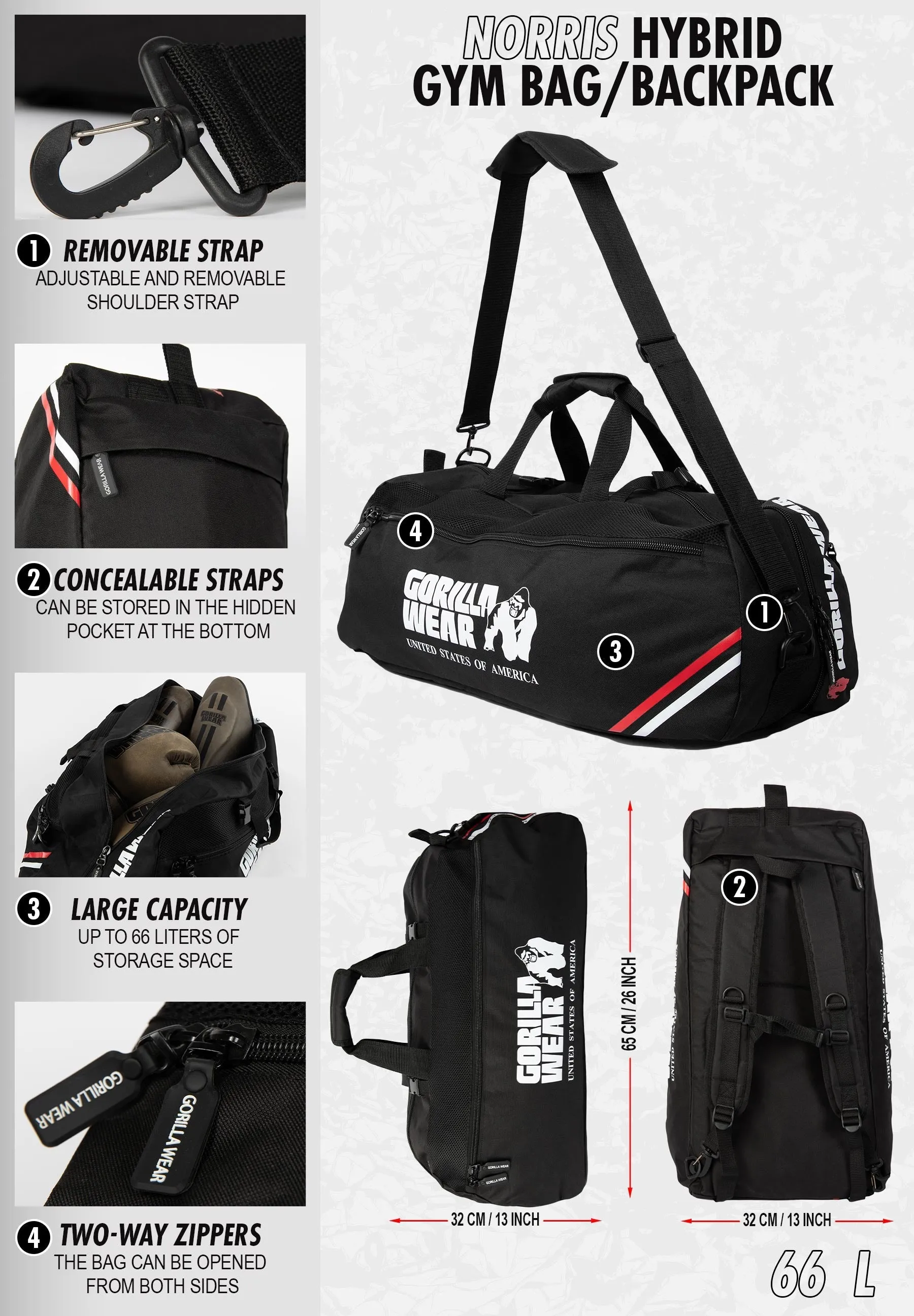 Gorilla Wear Gym Bag Backpack Hybrid Norris Model Bodybuilding Weight Lifting