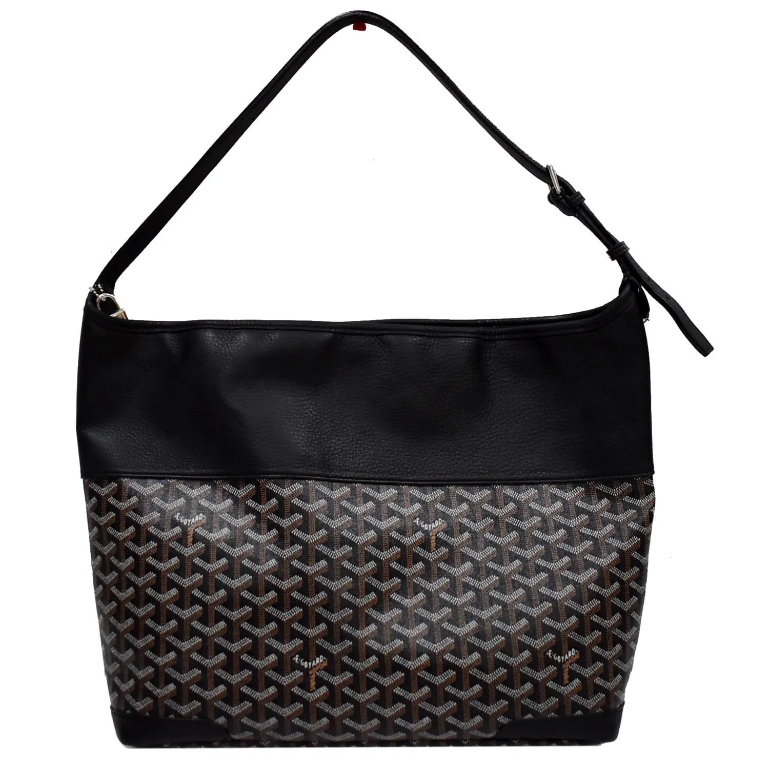 GOYARD Grenadine Chevron Printed Canvas and Leather Hobo Shoulder Bag Black
