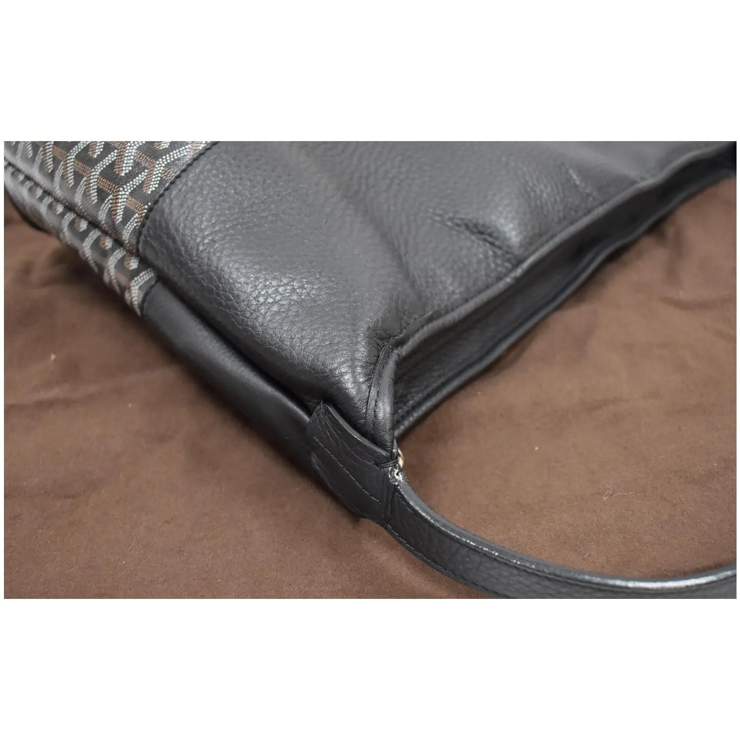 GOYARD Grenadine Chevron Printed Canvas and Leather Hobo Shoulder Bag Black