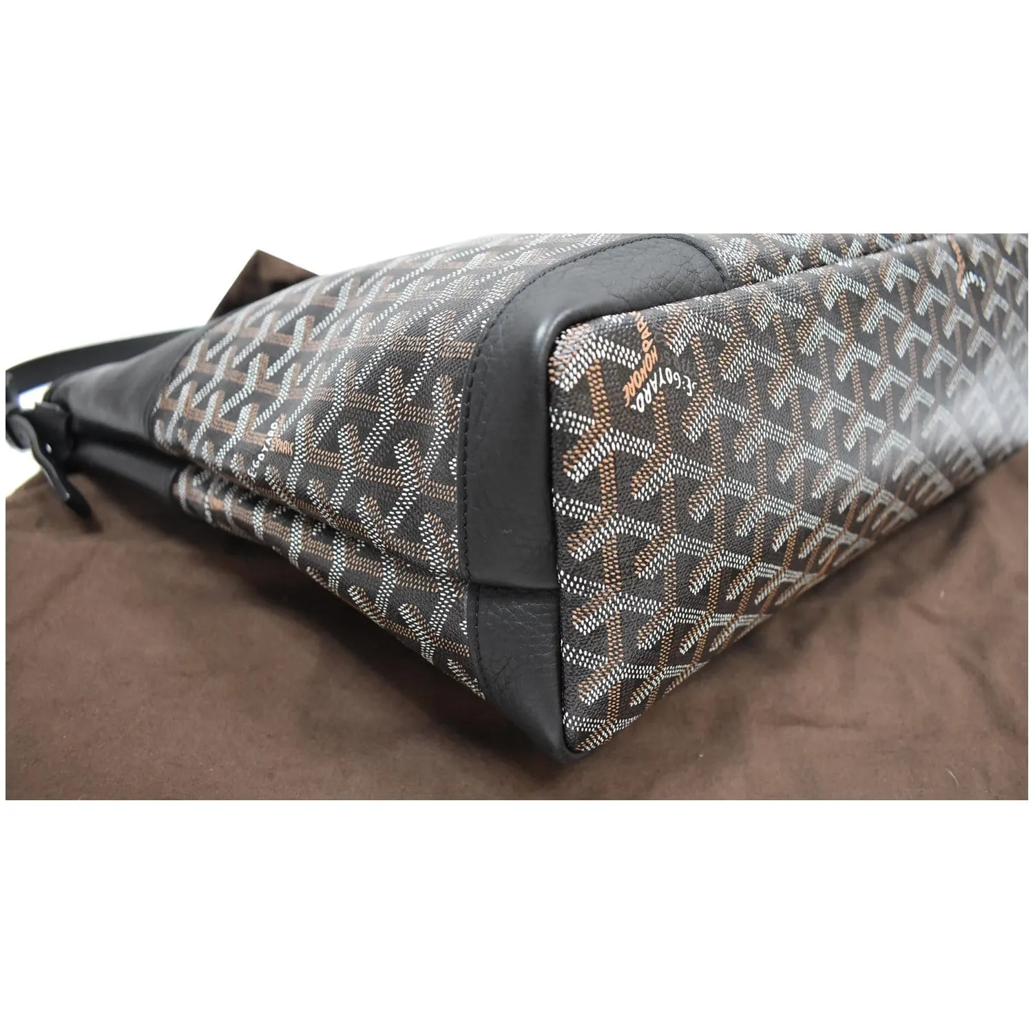 GOYARD Grenadine Chevron Printed Canvas and Leather Hobo Shoulder Bag Black