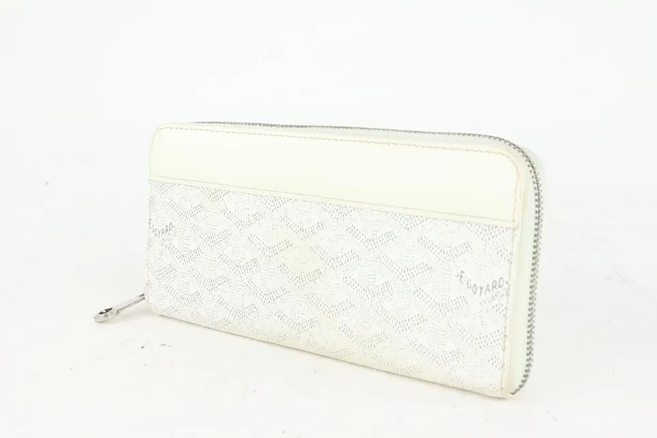 Goyard White Chevron Matignon GM Zip Around Wallet 1020gy39