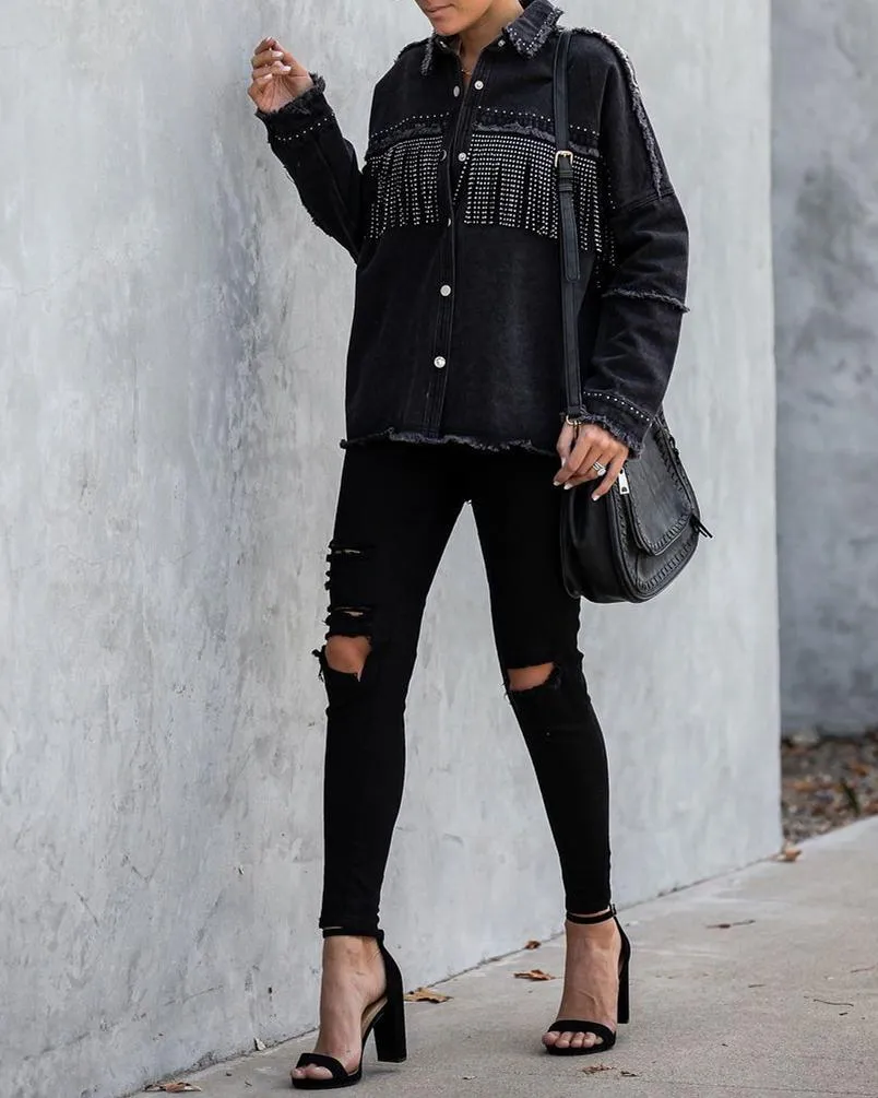 Greatest Hits Studded Fringe Denim Top