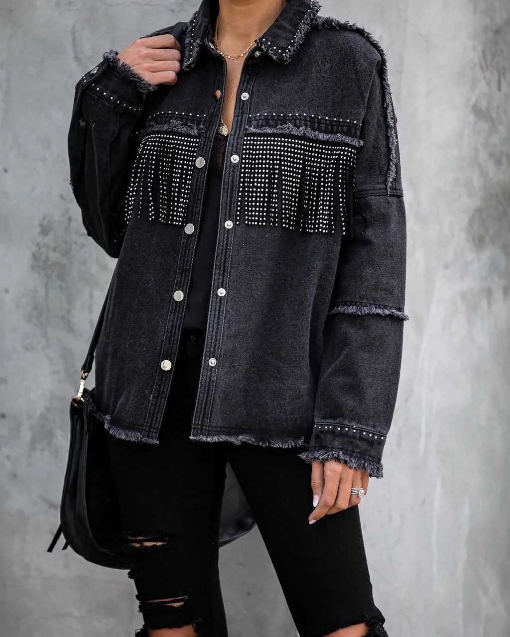 Greatest Hits Studded Fringe Denim Top
