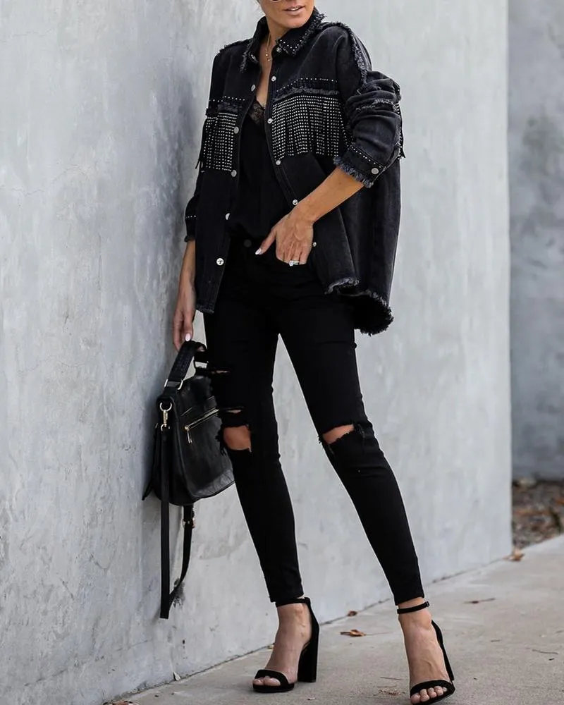 Greatest Hits Studded Fringe Denim Top
