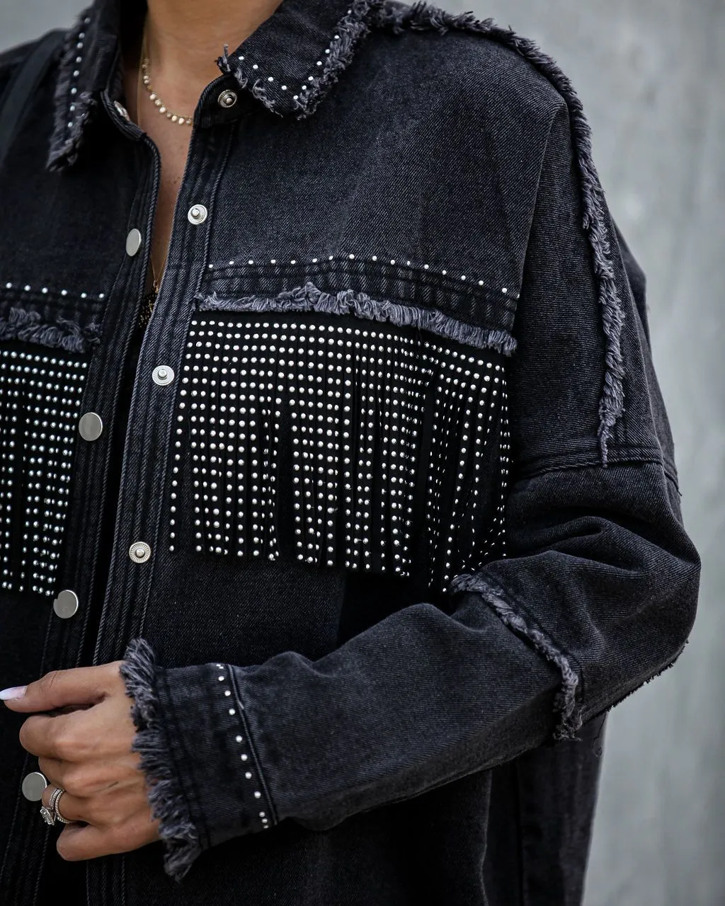 Greatest Hits Studded Fringe Denim Top