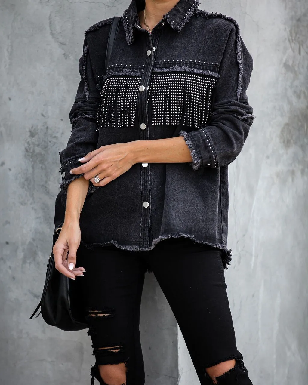 Greatest Hits Studded Fringe Denim Top