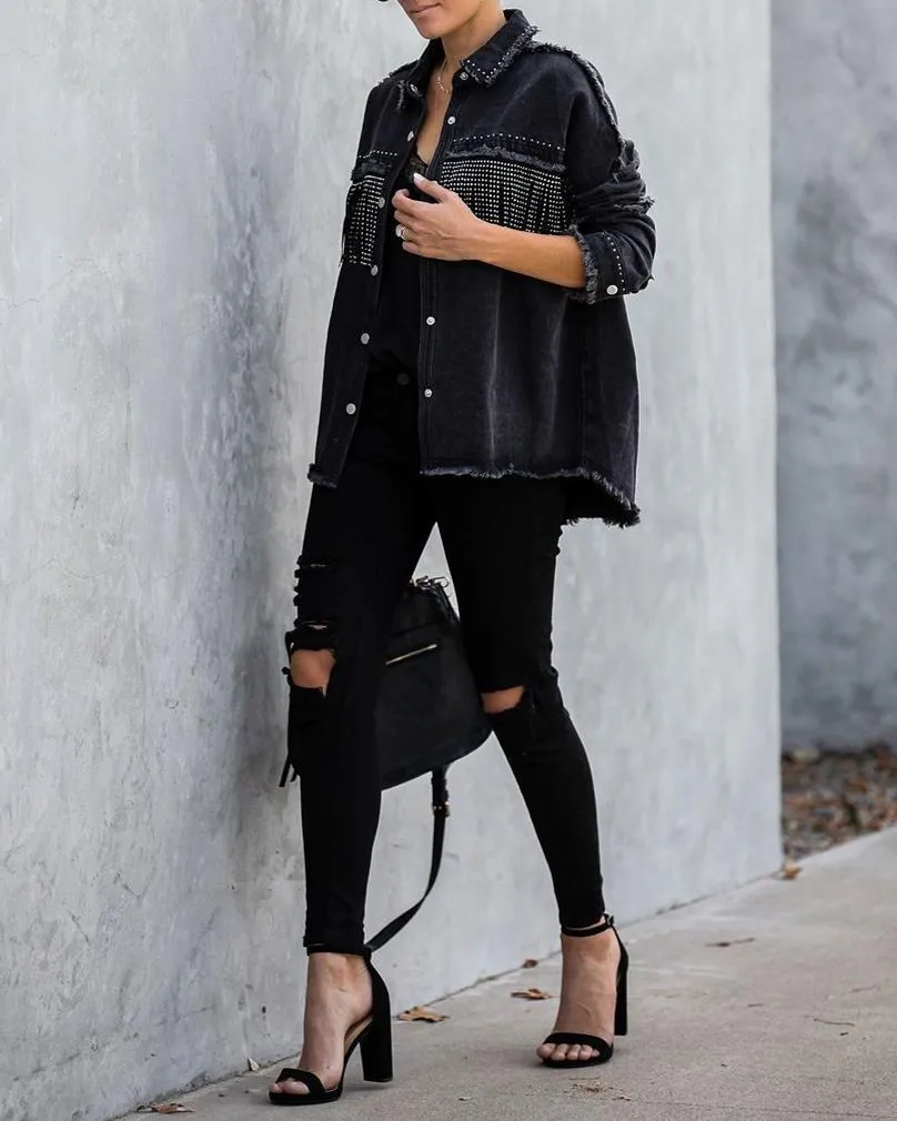 Greatest Hits Studded Fringe Denim Top
