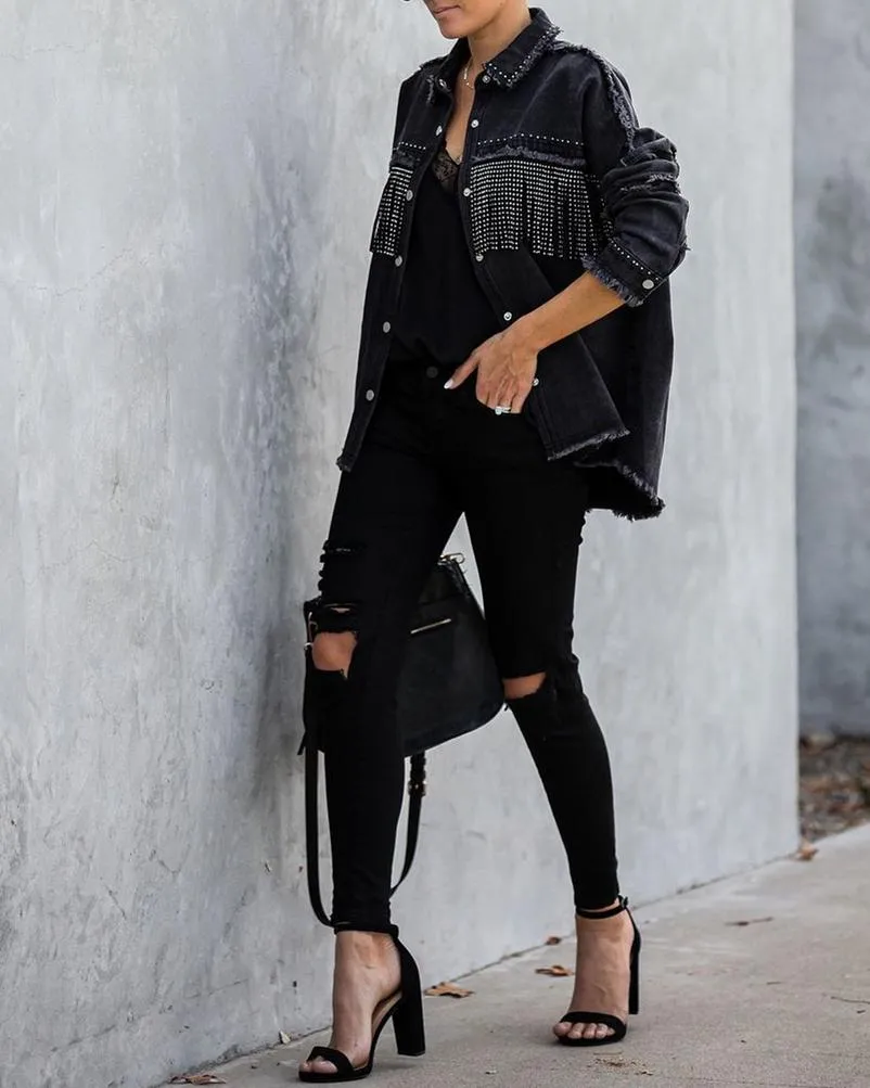 Greatest Hits Studded Fringe Denim Top