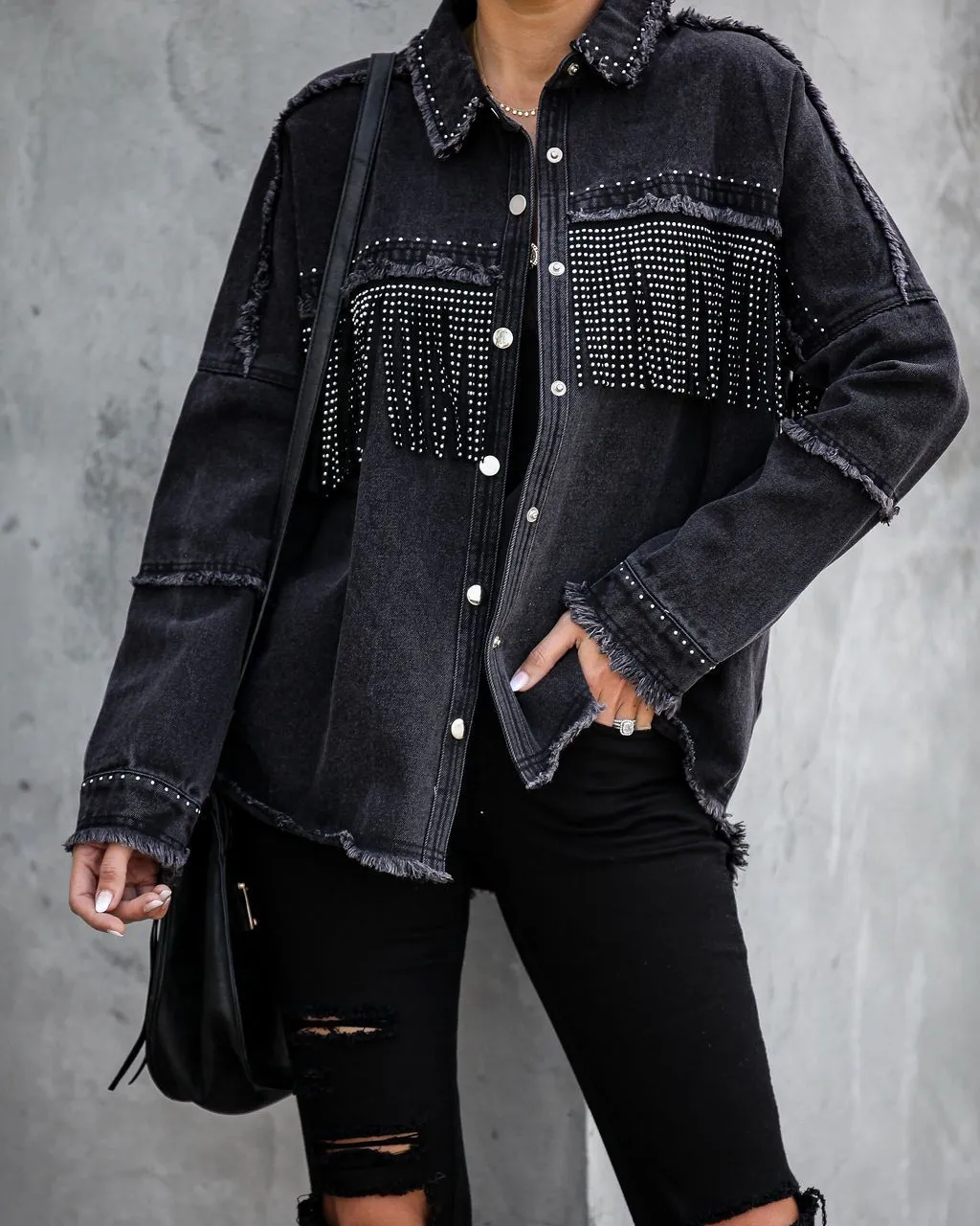 Greatest Hits Studded Fringe Denim Top
