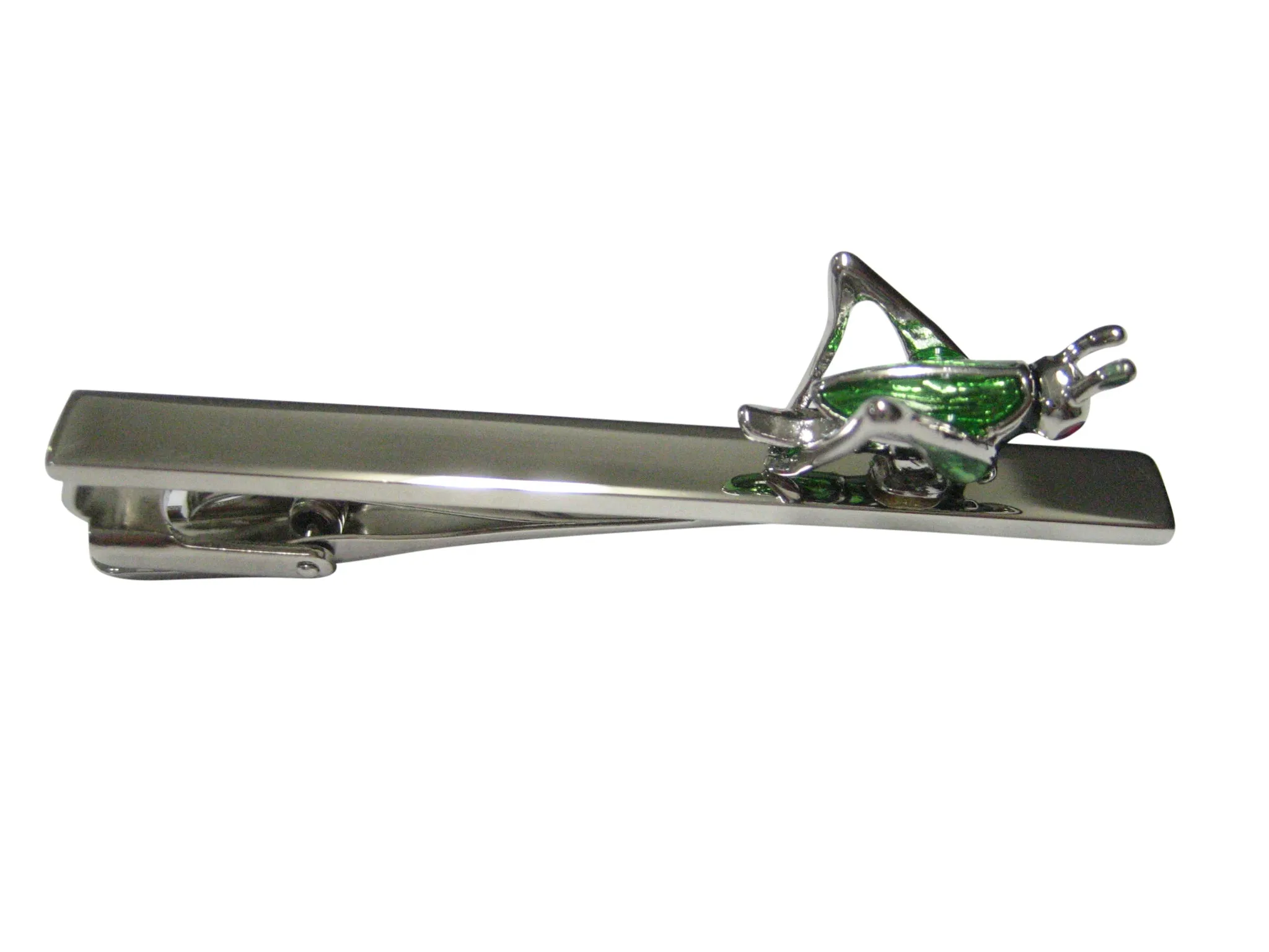 Green and Silver Toned Locust Grasshopper Bug Insect Square Tie Clip