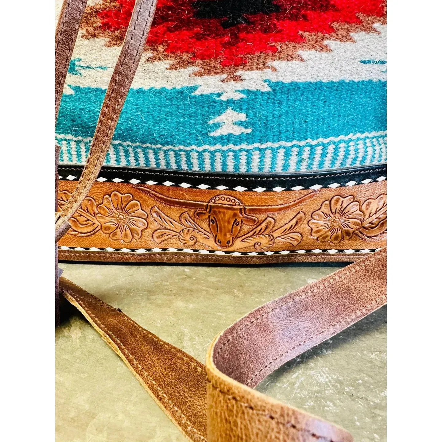 Grissom Steer Tooled Leather Bucket Bag