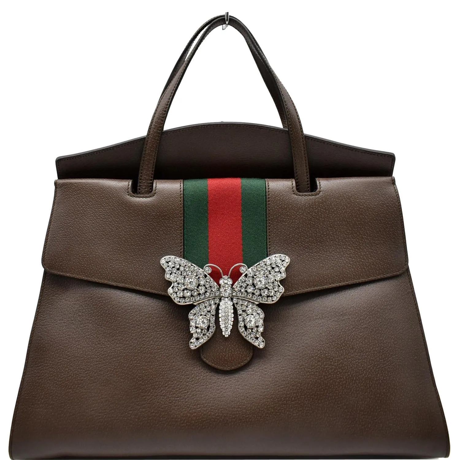 GUCCI Butterfly Linea Totem Leather Large Top Handle Shoulder Bag Brown 500772