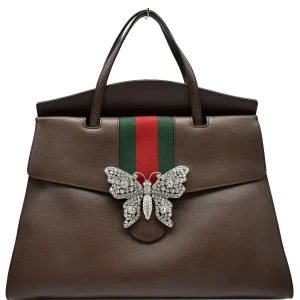 GUCCI Butterfly Linea Totem Leather Large Top Handle Shoulder Bag Brown 500772