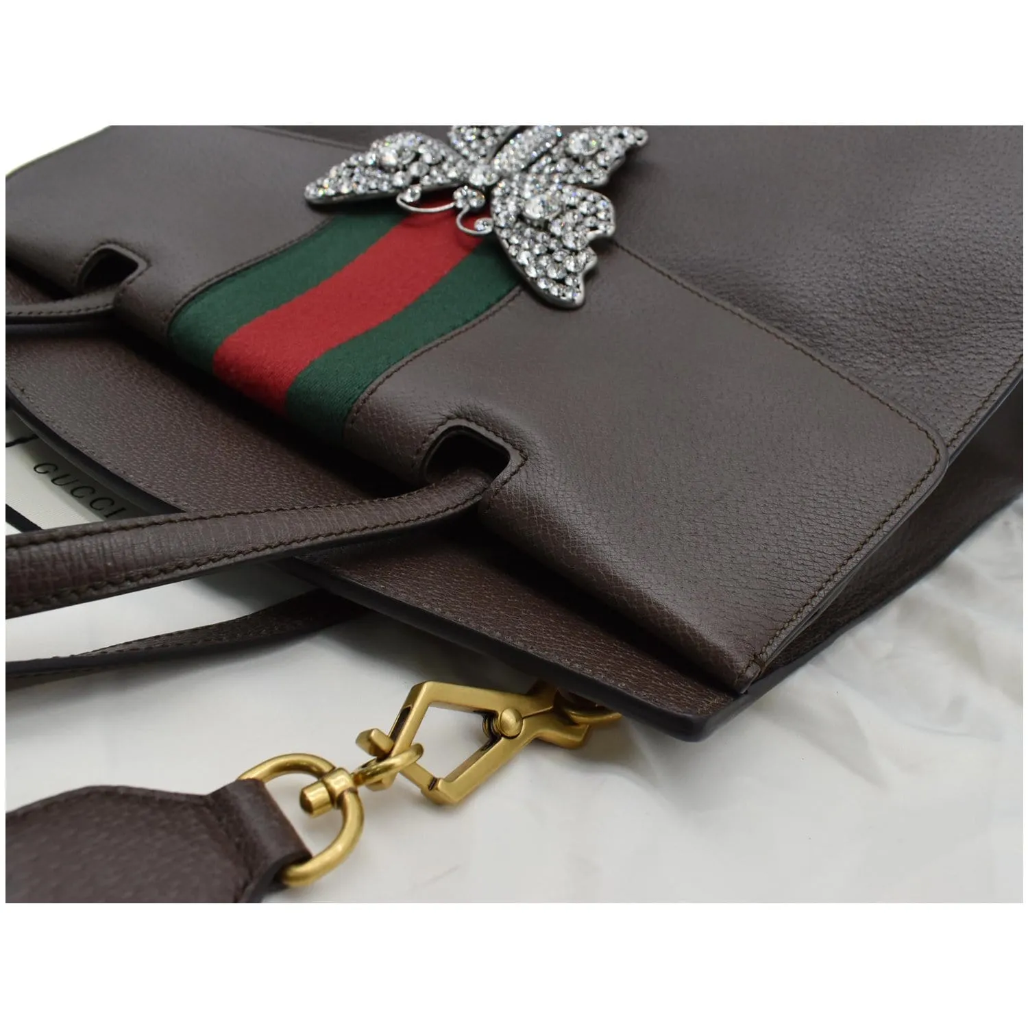 GUCCI Butterfly Linea Totem Leather Large Top Handle Shoulder Bag Brown 500772
