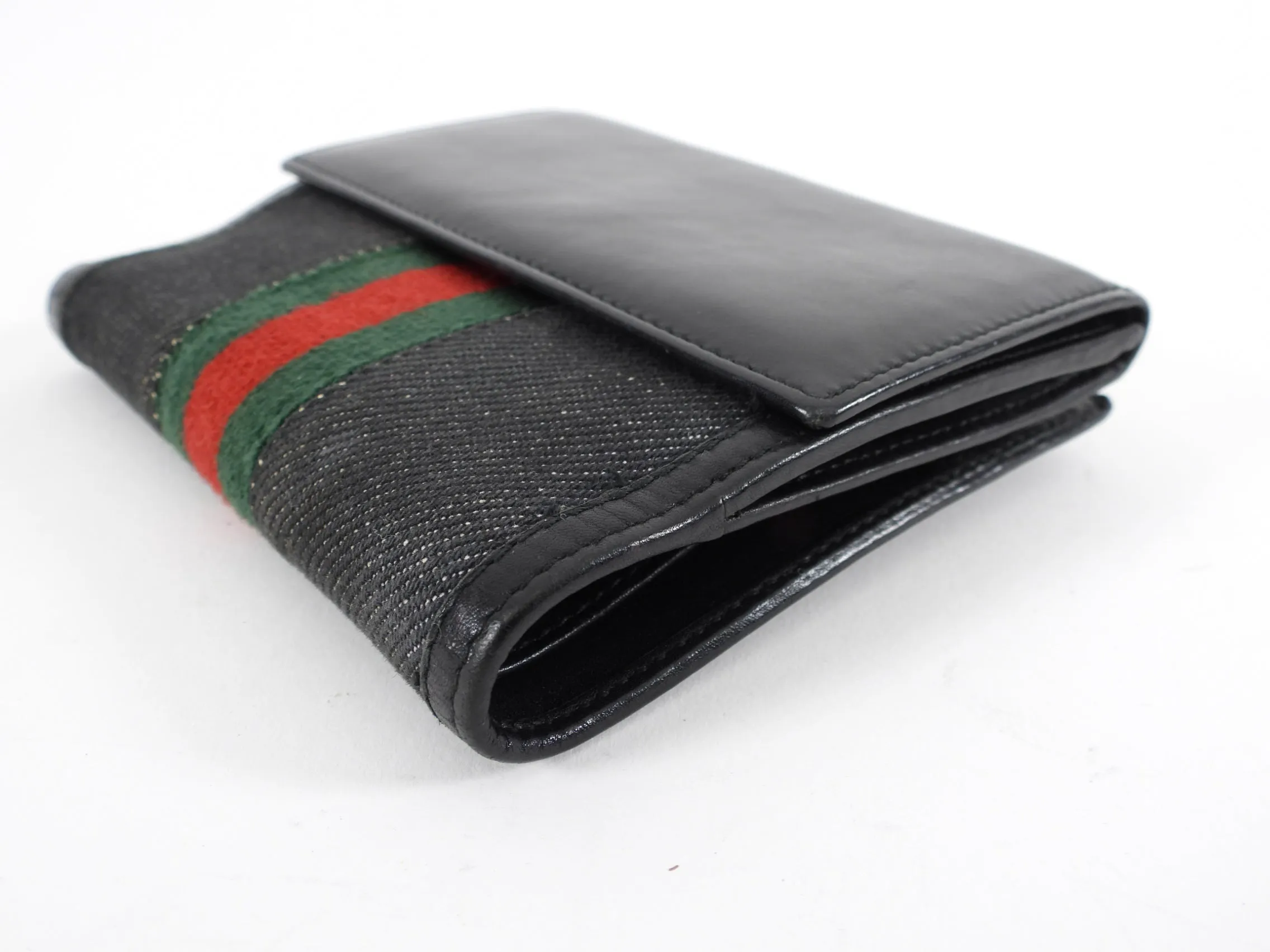 Gucci Denim Bifold Wallet with Web Stripe Detail