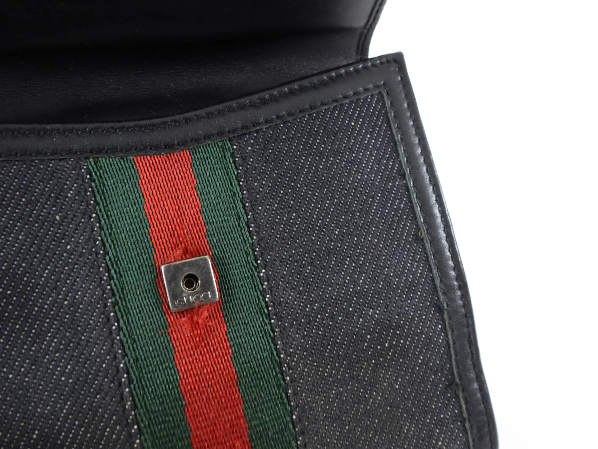 Gucci Denim Bifold Wallet with Web Stripe Detail