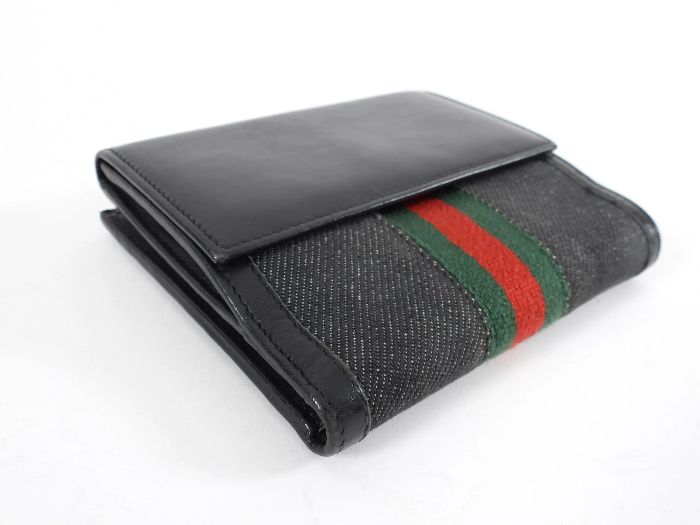 Gucci Denim Bifold Wallet with Web Stripe Detail