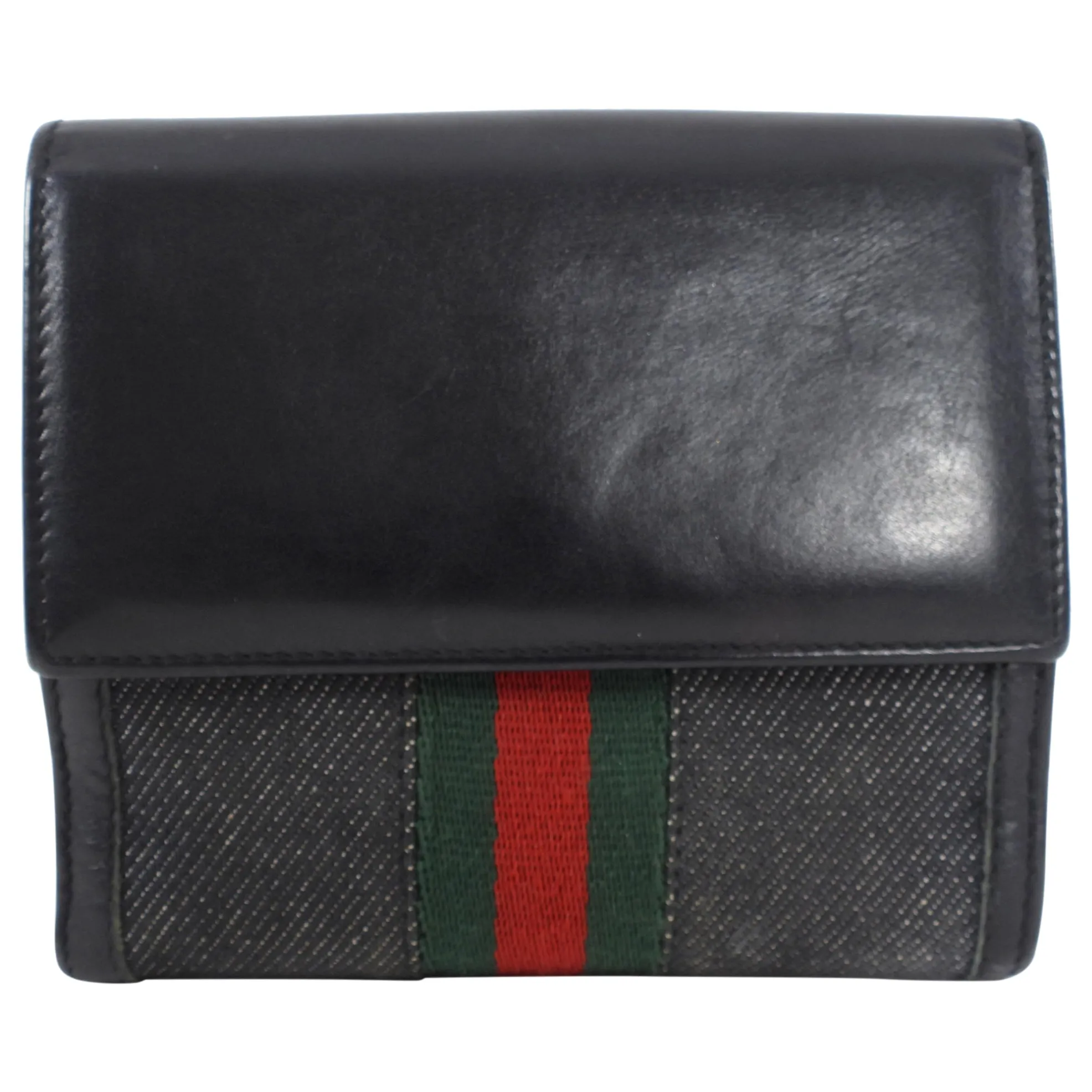 Gucci Denim Bifold Wallet with Web Stripe Detail