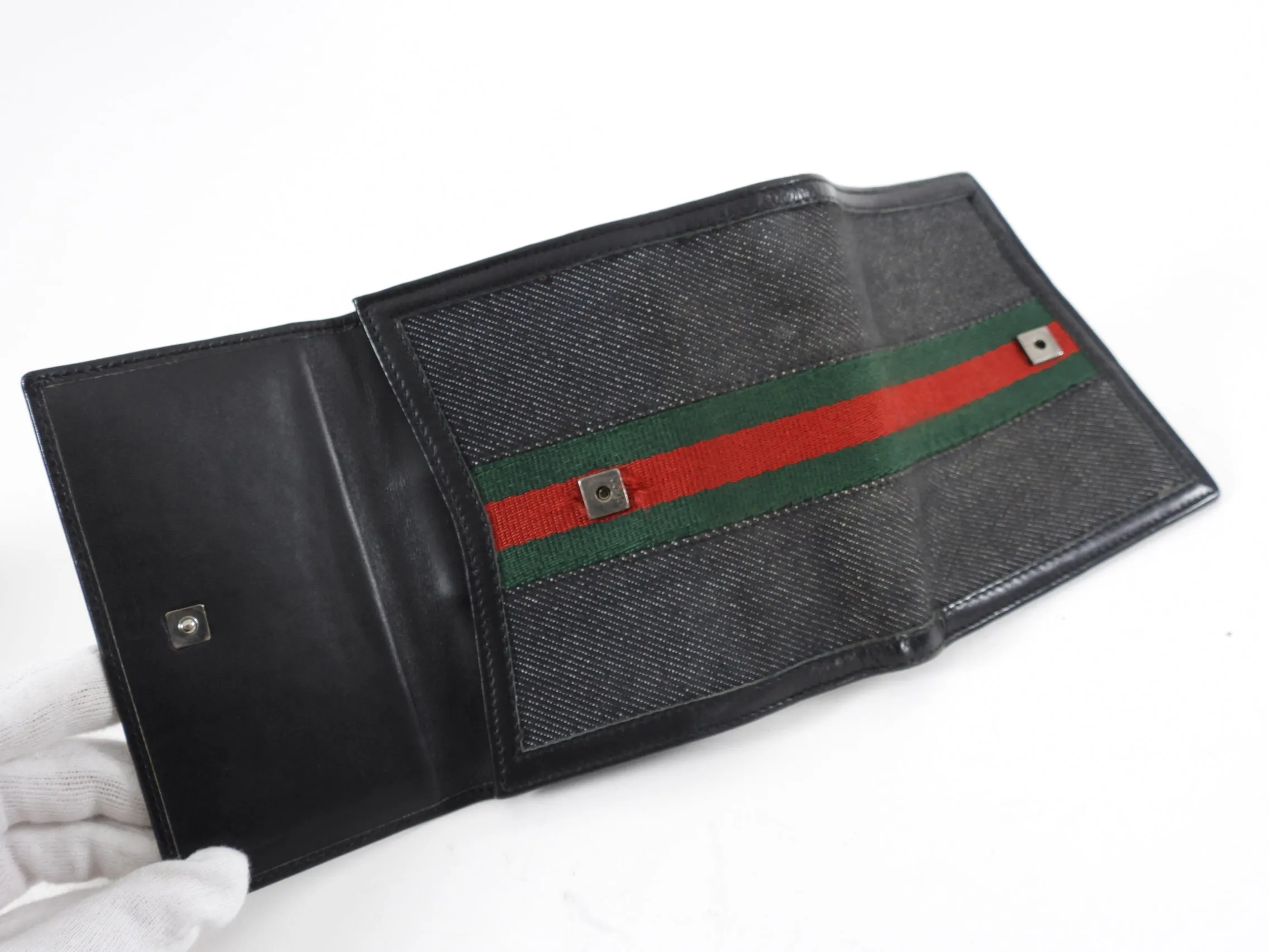 Gucci Denim Bifold Wallet with Web Stripe Detail
