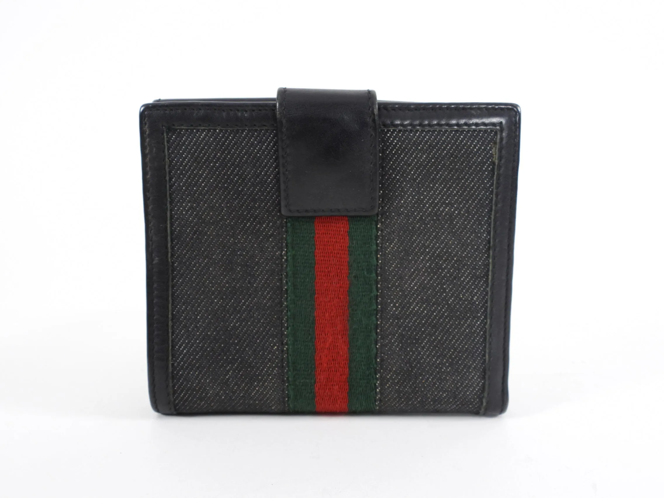 Gucci Denim Bifold Wallet with Web Stripe Detail