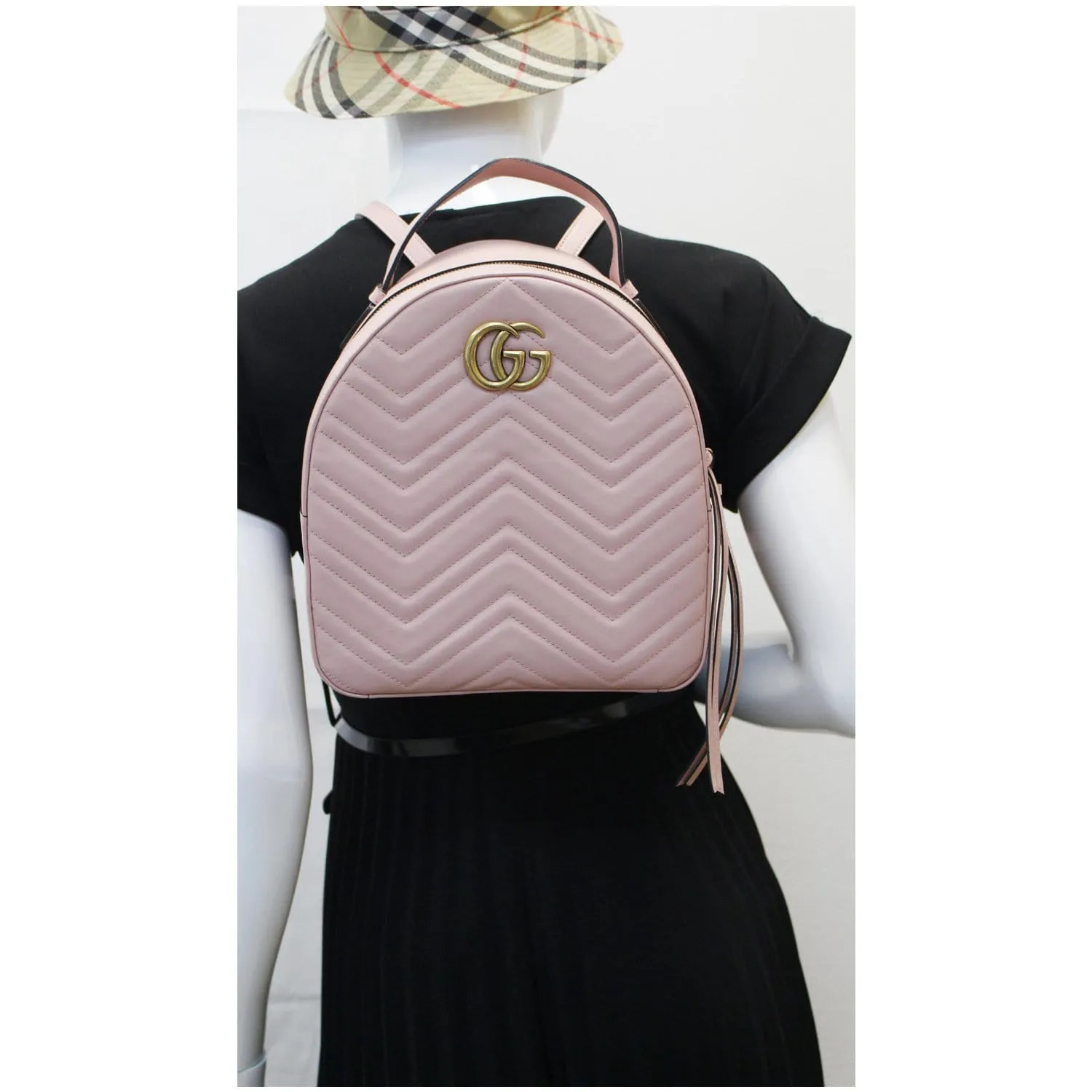 GUCCI GG Marmont Rucksack Chevron Leather Backpack Bag Pink 476671 - Final Sale