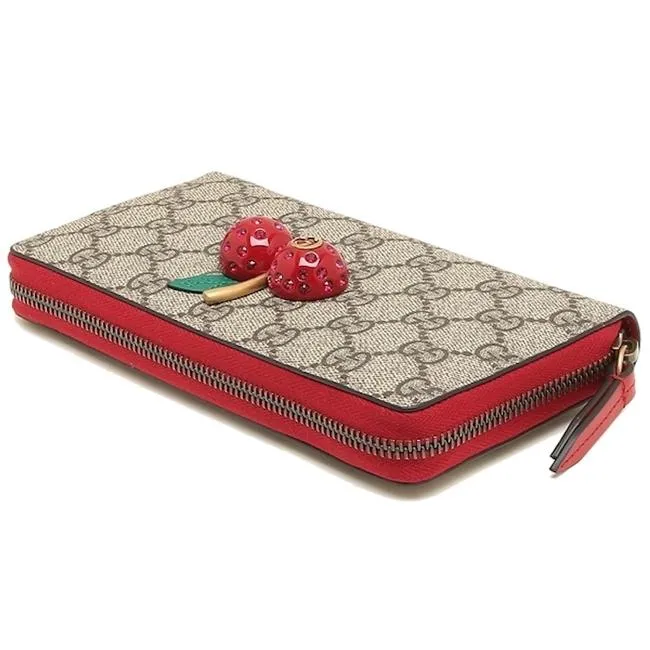 Gucci GG Supreme Canvas Zip Around Wallet with Cherries