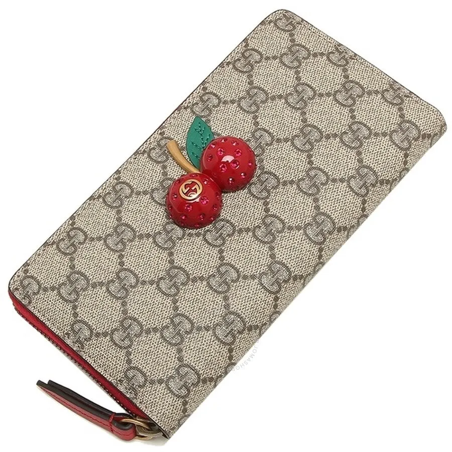 Gucci GG Supreme Canvas Zip Around Wallet with Cherries
