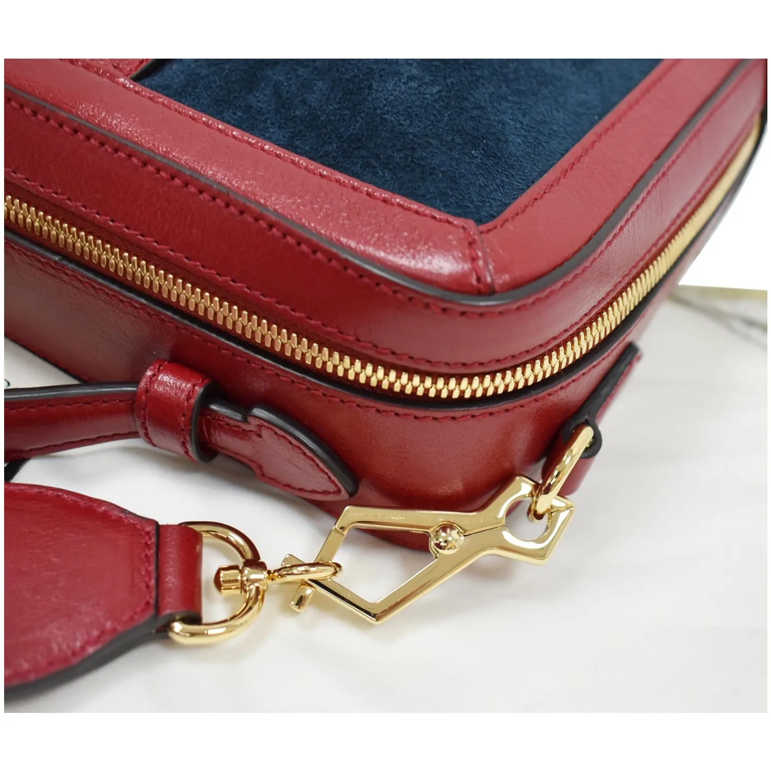 GUCCI Ophidia GG Small Web Suede Leather Top Handle Shoulder Bag Red 550622