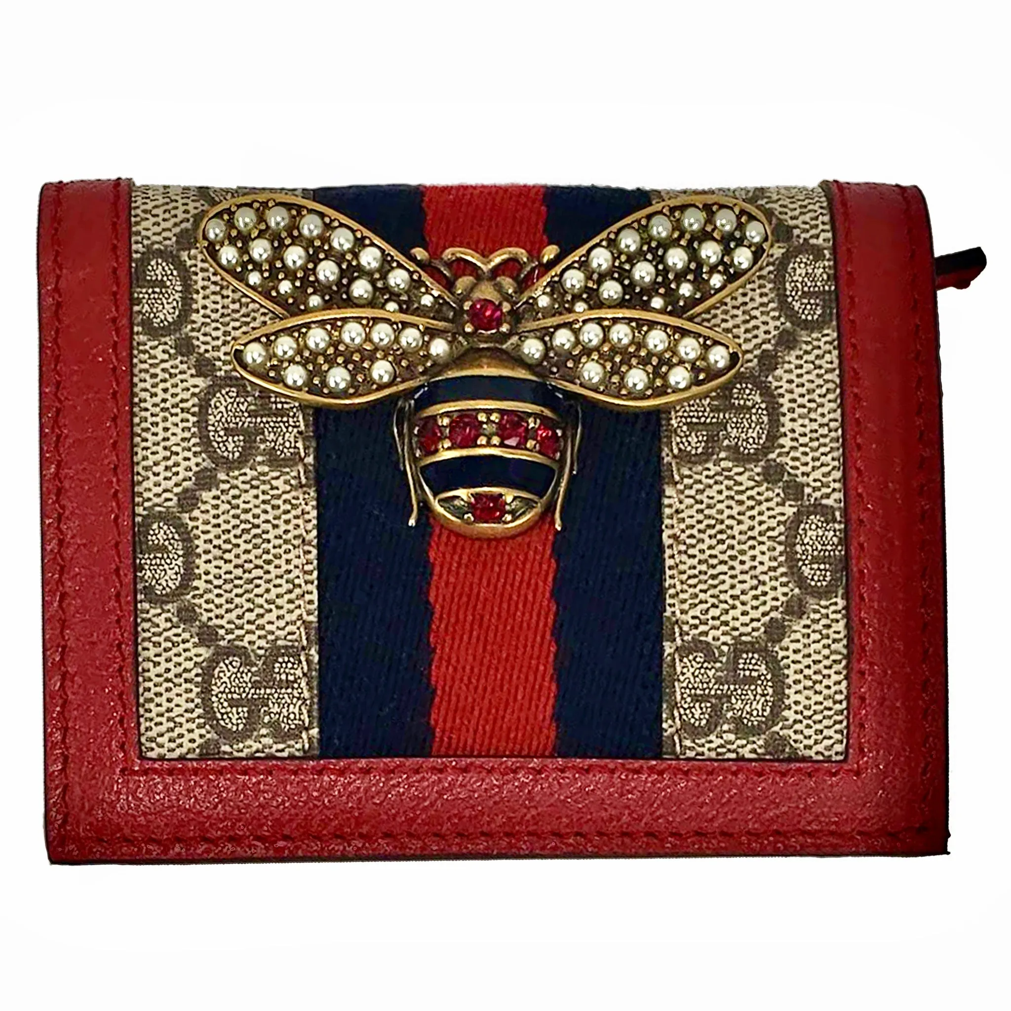 Gucci Queen Margaret GG Canvas Mini Wallet in Red
