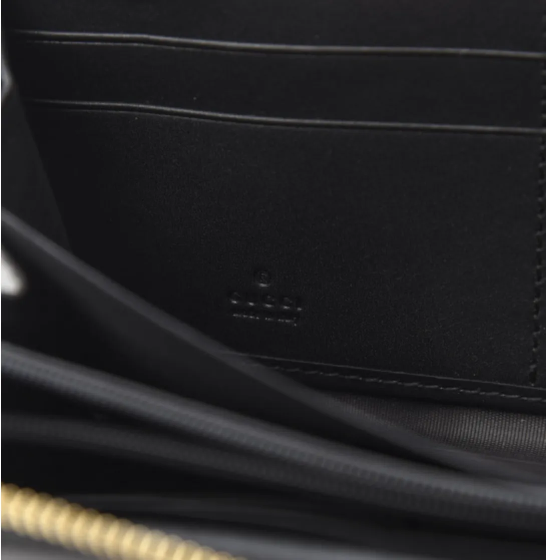 GUCCI Suede Patent GG Web Ophidia Zip Around Wallet in Black