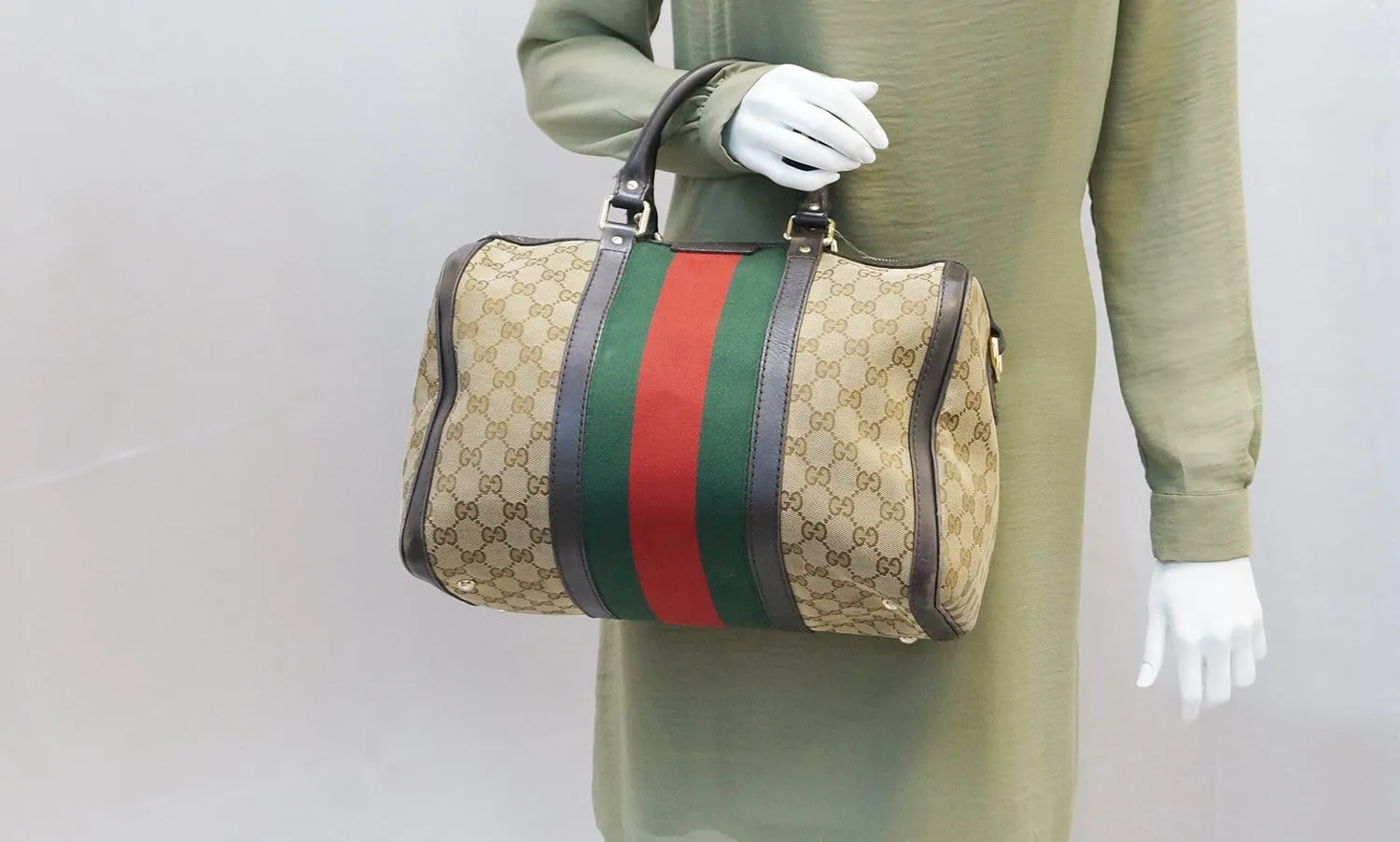 GUCCI Vintage Web Medium Original GG Boston Bag with Signature Web