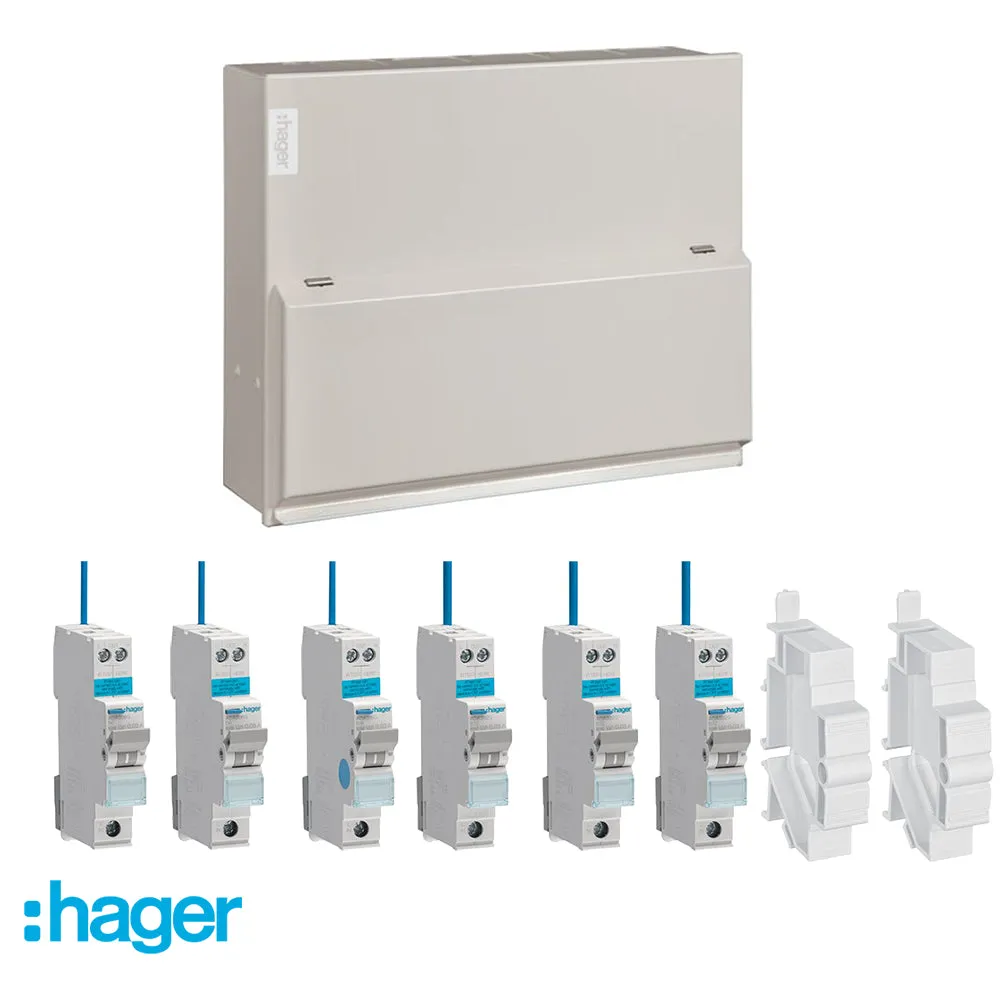 Hager VML108SPDRK 8 Way 100A Main Switch Consumer Unit with T2 SPD (Round Knockouts)   6 RCBOs & 2x FREE Blanks
