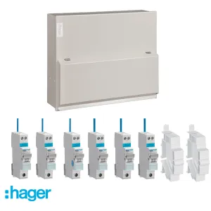 Hager VML108SPDRK 8 Way 100A Main Switch Consumer Unit with T2 SPD (Round Knockouts)   6 RCBOs & 2x FREE Blanks
