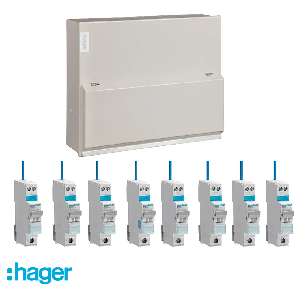 Hager VML108SPDRK 8 Way 100A Main Switch Consumer Unit with T2 SPD (Round Knockouts)   8 RCBOs