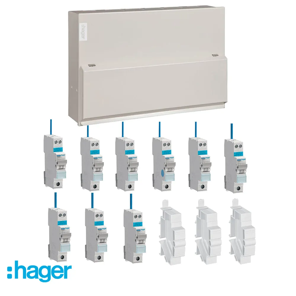 Hager VML112SPD 12 Way 100A Main Switch Consumer Unit with T2 SPD   9 RCBOs & 3x FREE Blanks