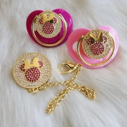 Handmade Crystals Bling Baby Pacifier and Clip