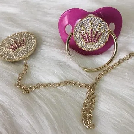 Handmade Crystals Bling Baby Pacifier and Clip