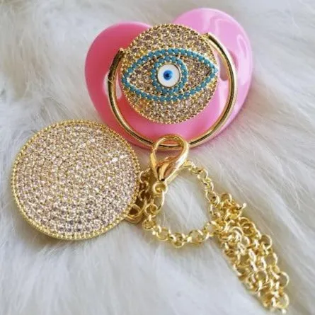 Handmade Crystals Bling Baby Pacifier and Clip