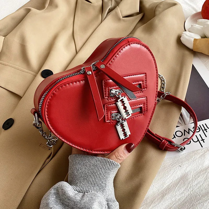 Heart Razor Zipper Shoulder Bag