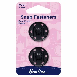 Hemline Snap Fasteners: Sew-on: Black: 25mm: Pack of 2 *