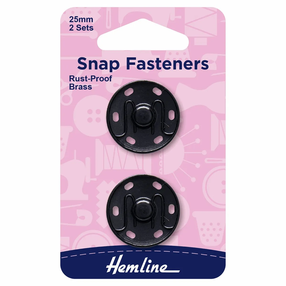 Hemline Snap Fasteners: Sew-on: Black: 25mm: Pack of 2 *
