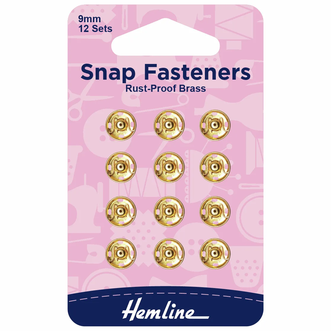 Hemline Snap Fasteners: Sew-on: Gold: 9mm: Pack of 10